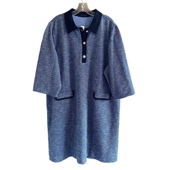 NWT TALBOTS Plus Petite 3XP Contrast Tweed Dress 3/4 Sleeves Career Stretch Polo - Picture 1 of 14
